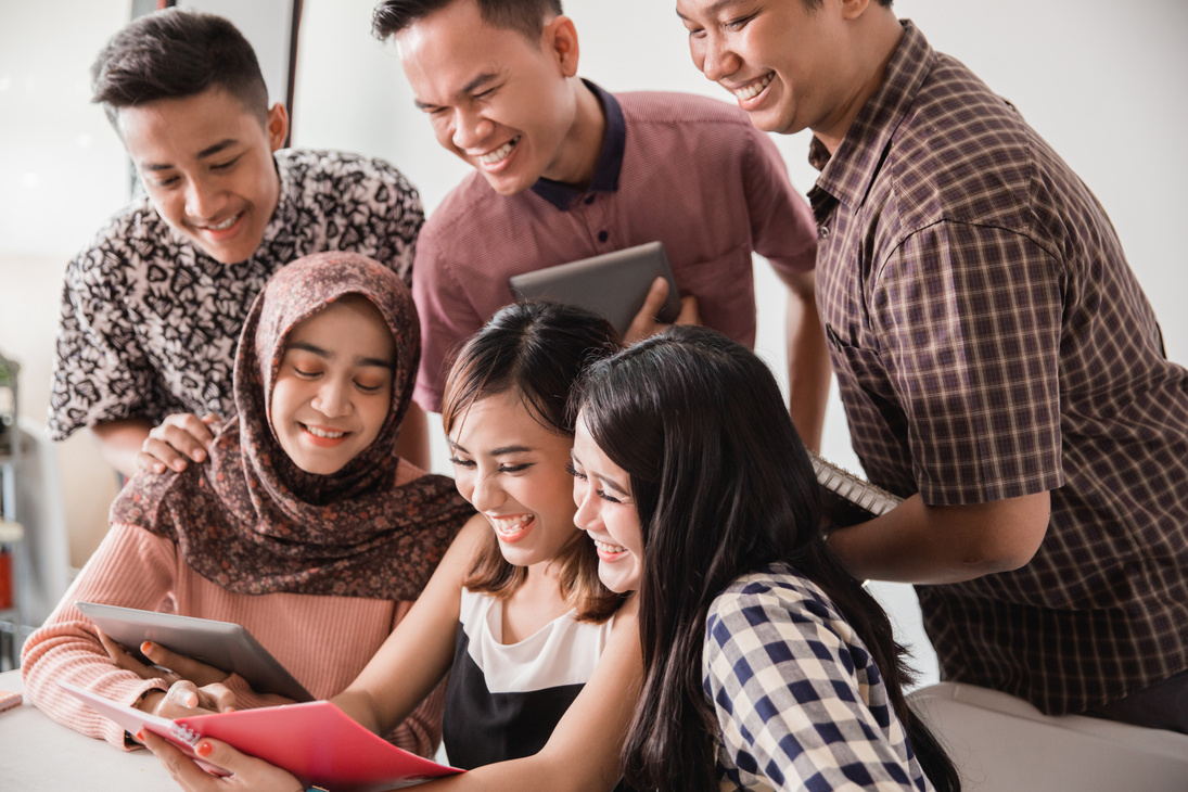 Portrait of Asian College Students Studying