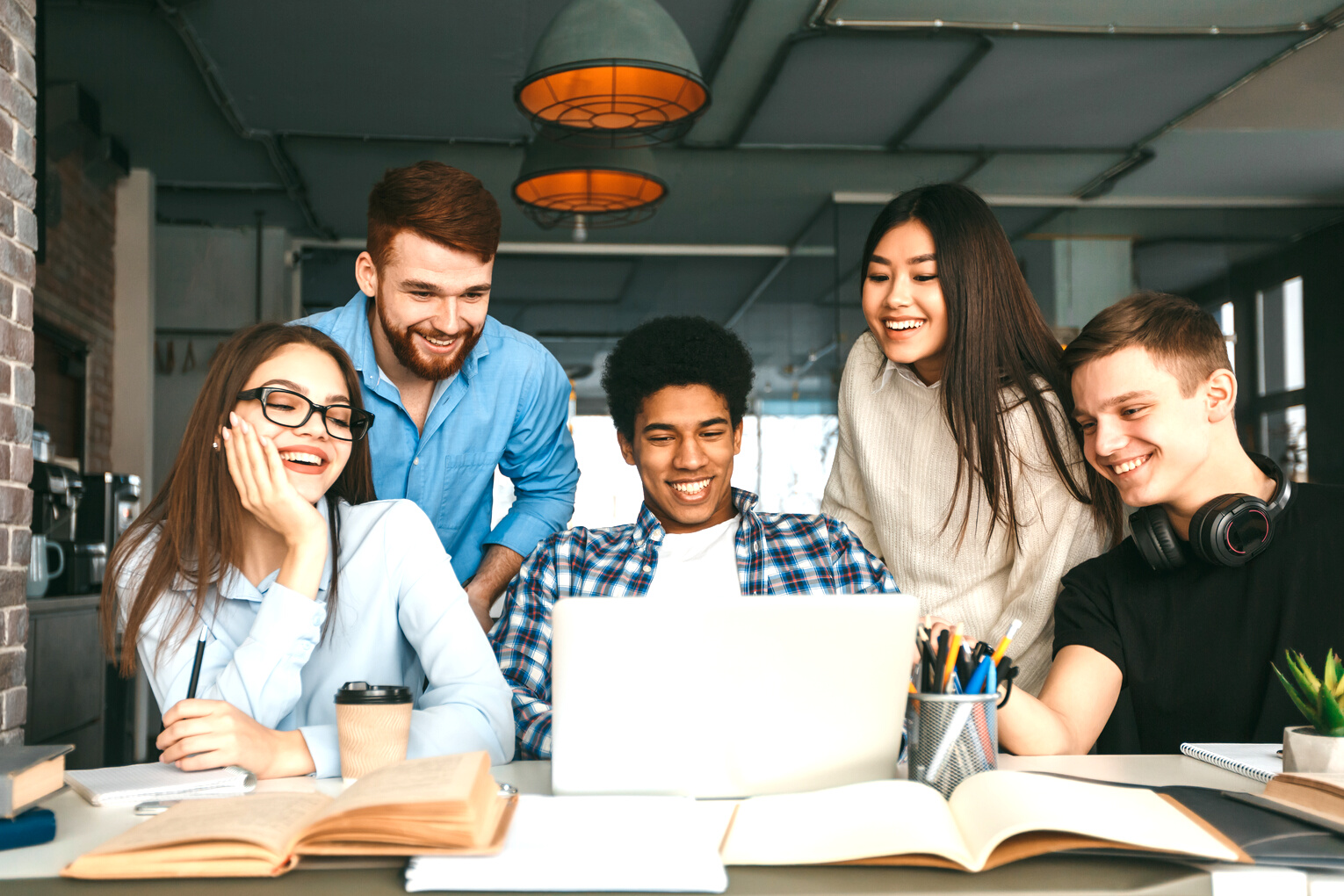 Education concept. Multinational teens enjoying group study